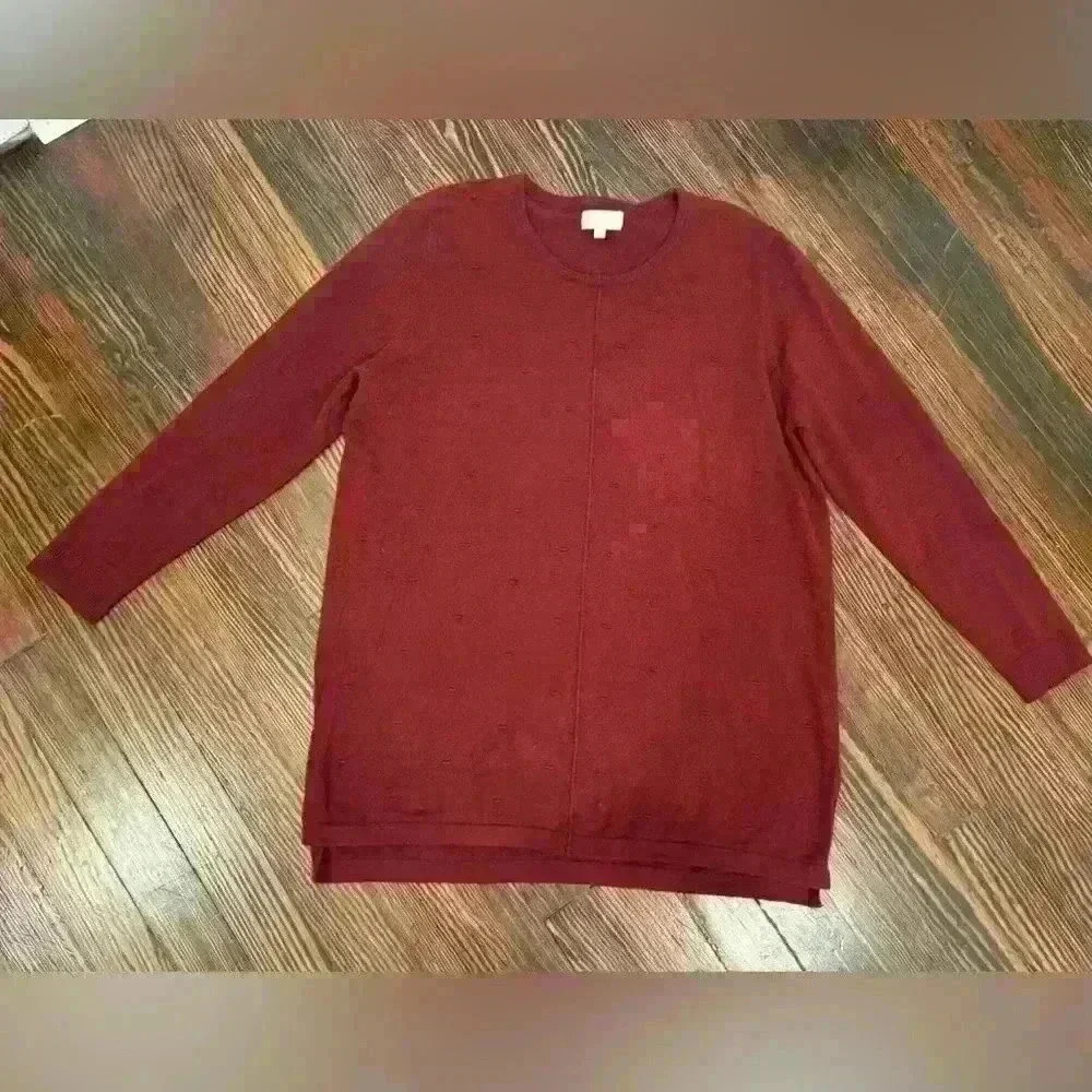Mudpie Sweater Women's Sz L Crew Side Vents Hem Neck Knitted Pullover Maroon Red